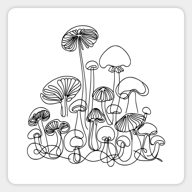 Mushrooms Line Drawing Magnet by little osaka shop